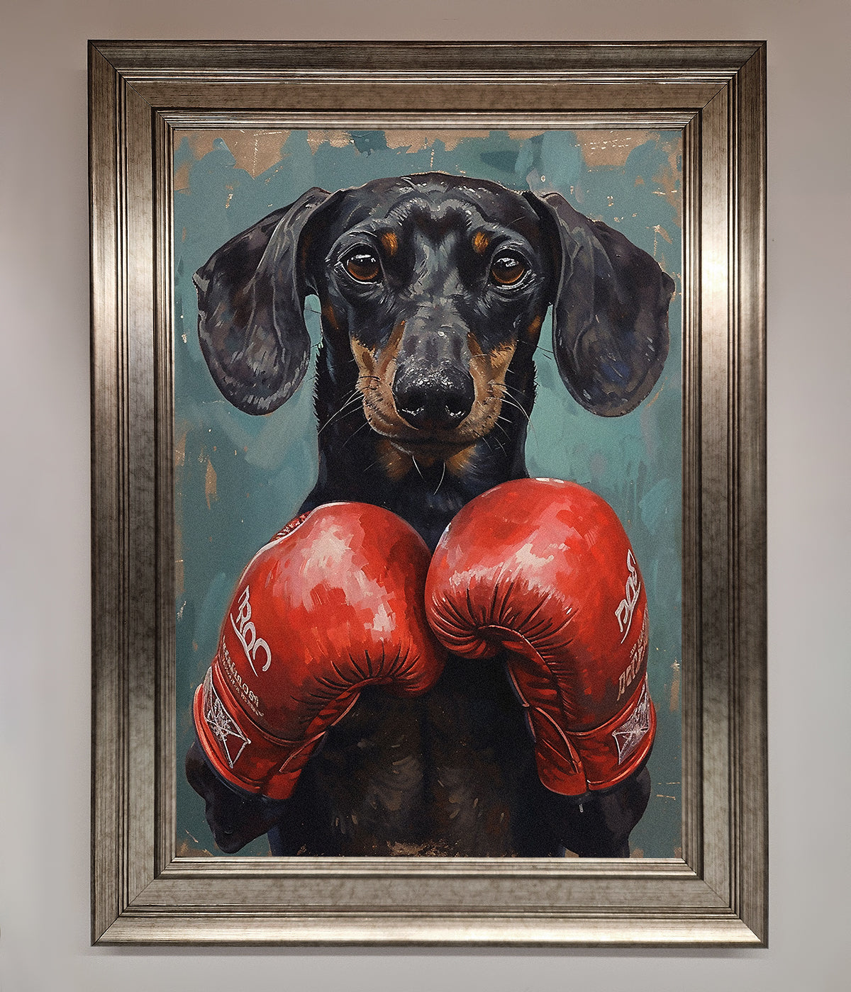 Sausage Dog Boxing Framed Print print