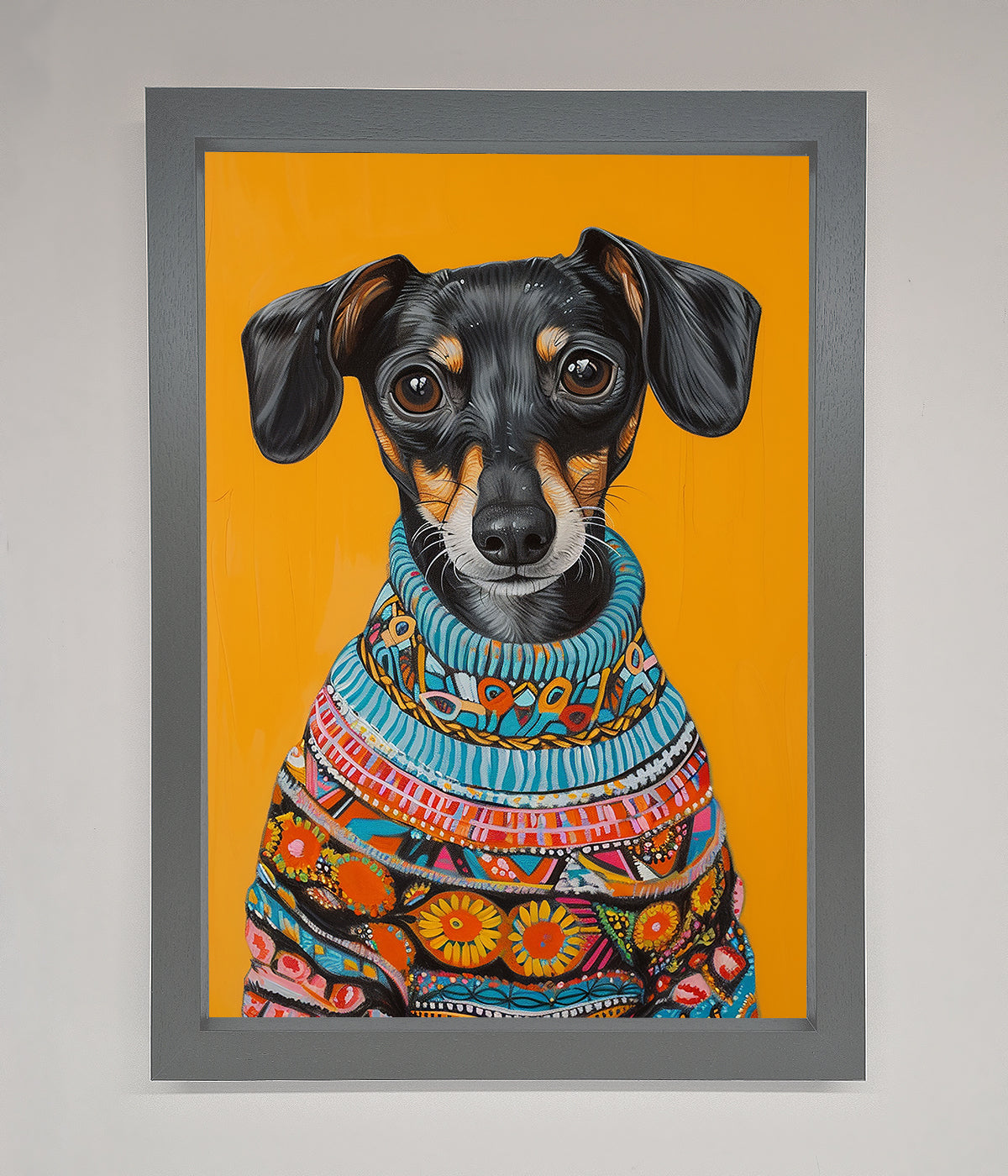 Sausage Dog In A Sweater Framed Print print