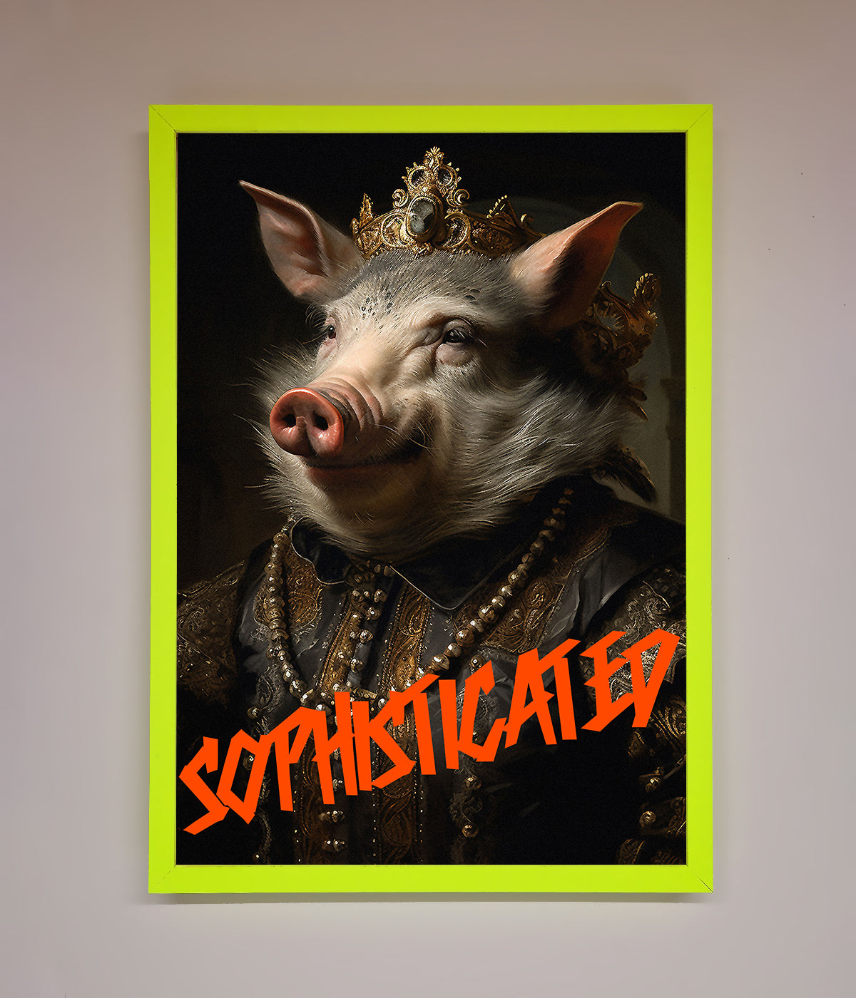 Sophisticated Pig Framed Wall Art in bright frame.