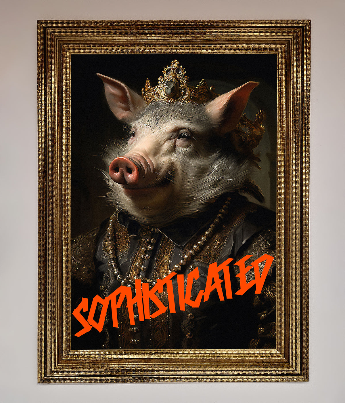 Sophisticated Pig framed wall art with ornate design.