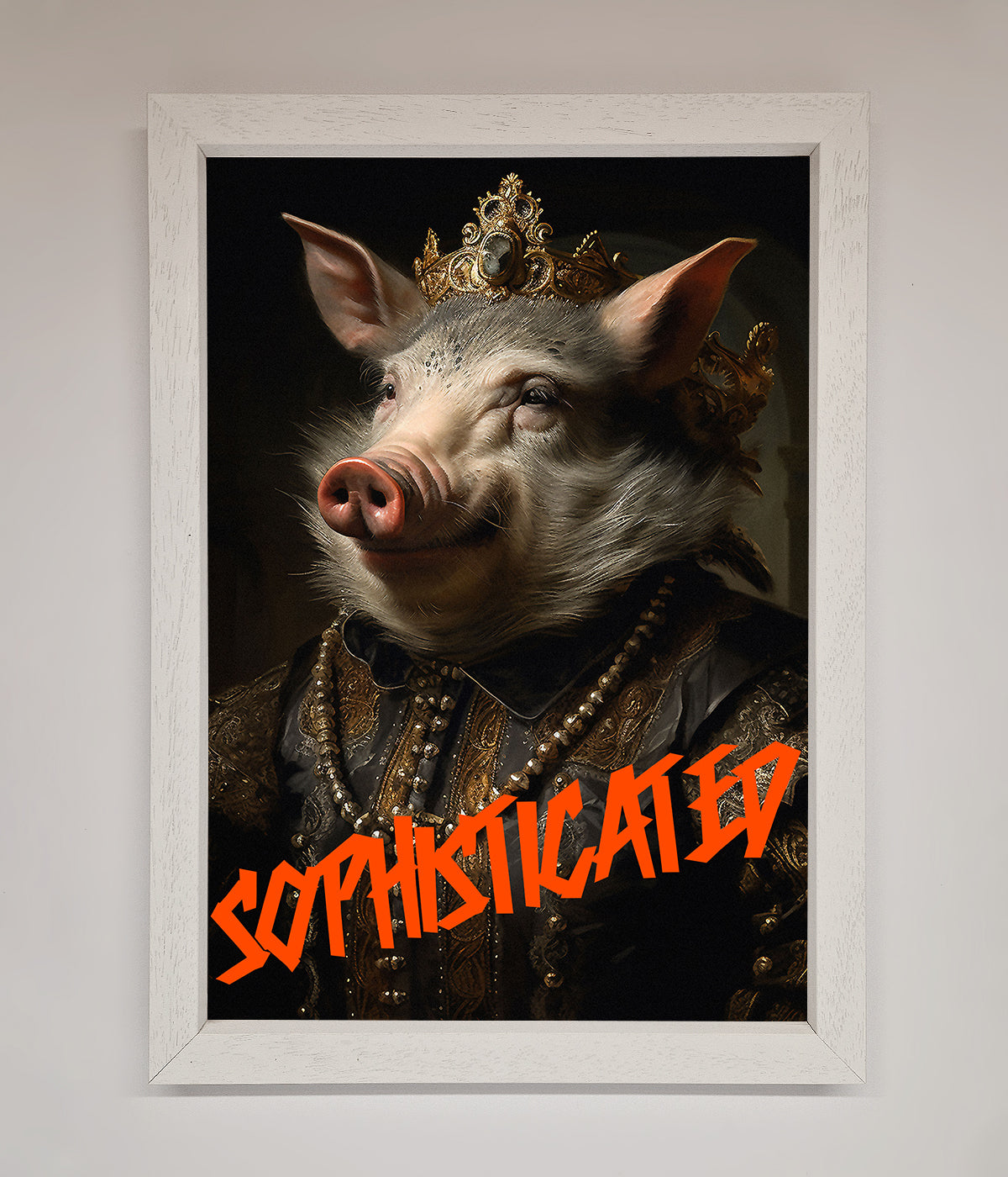 Sophisticated Pig Framed Wall Art in regal attire.