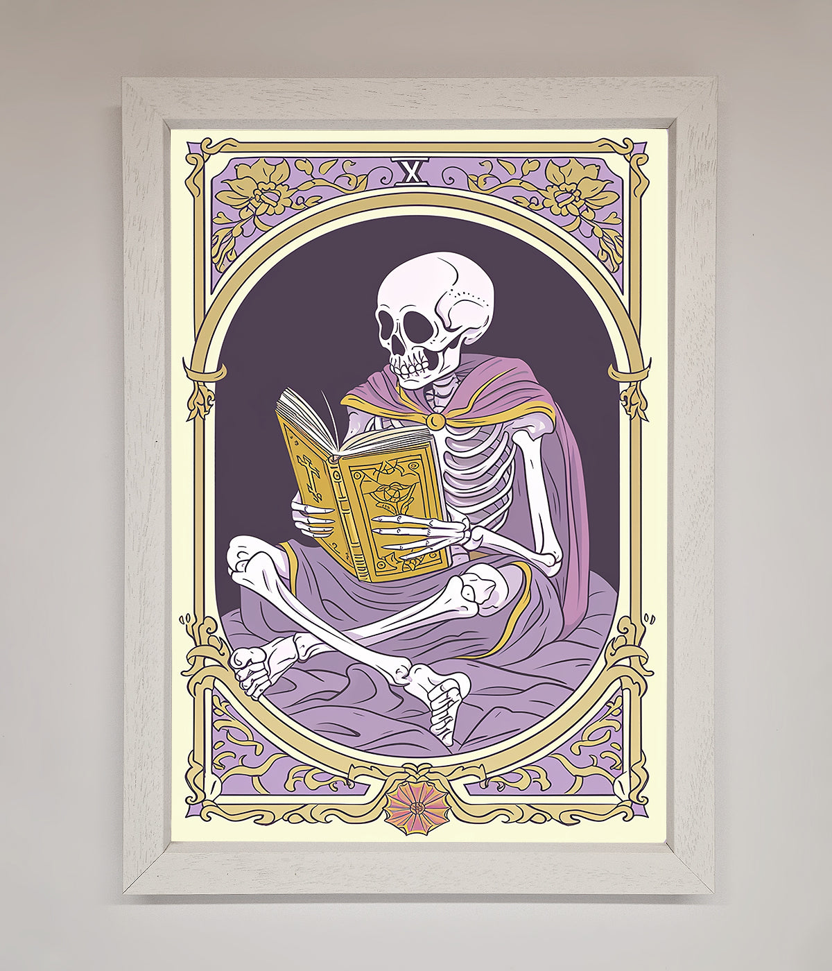 Tarot Skeleton Reader Framed Print print