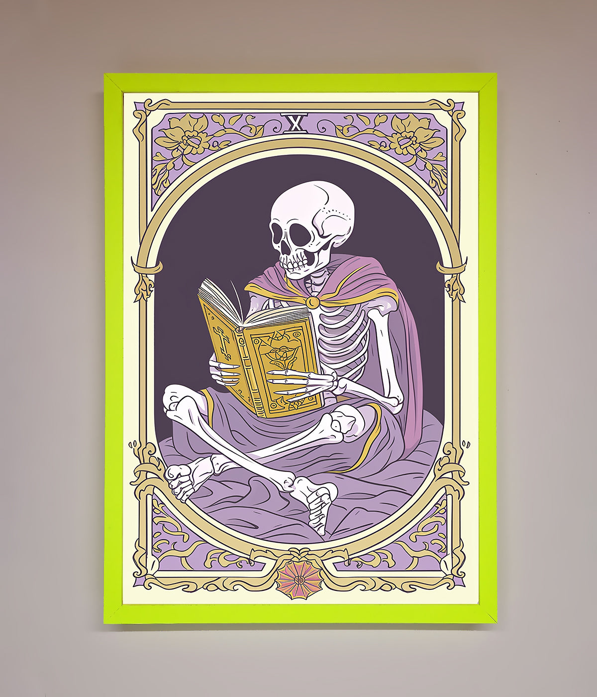 Tarot Skeleton Reader Framed Print print