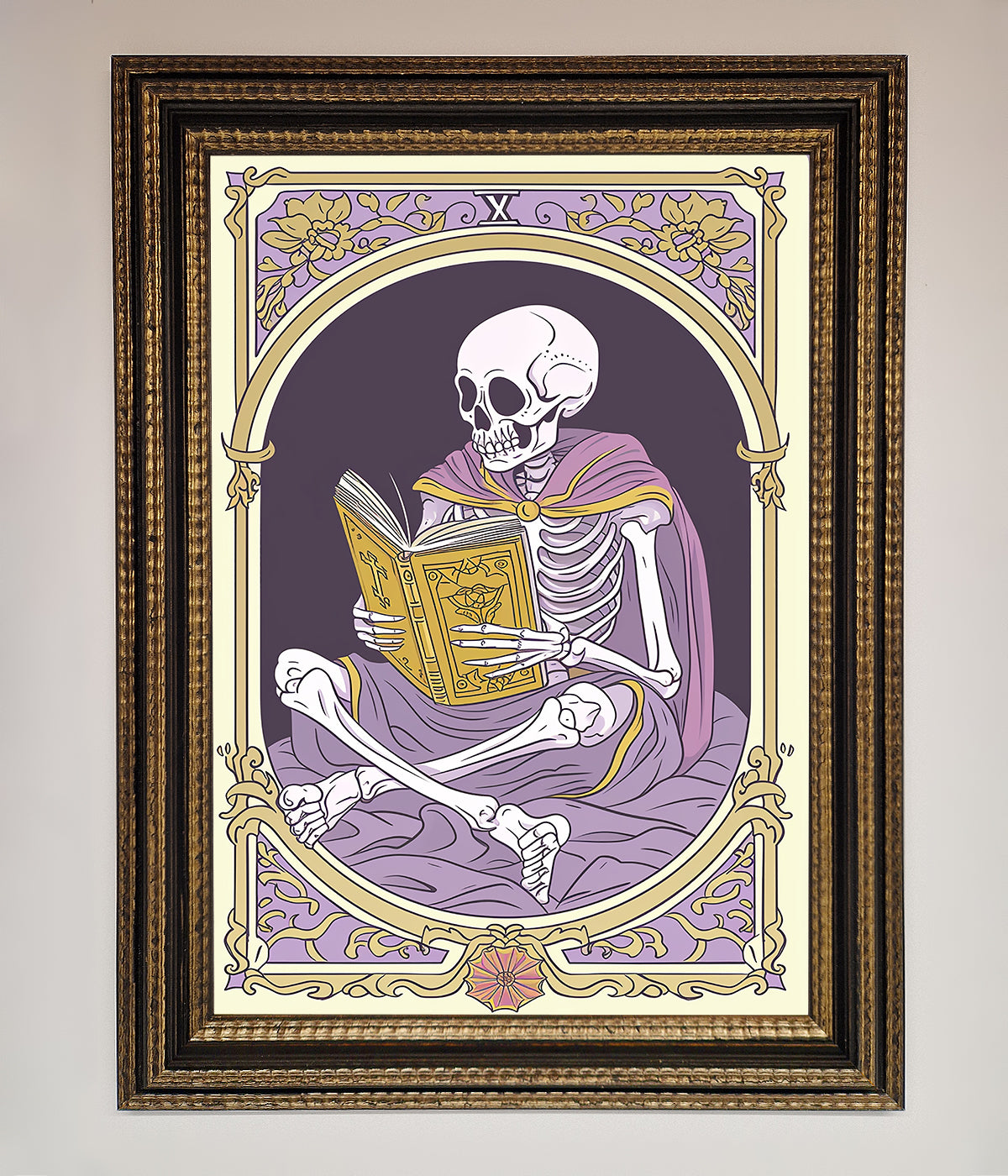 Tarot Skeleton Reader Framed Print print