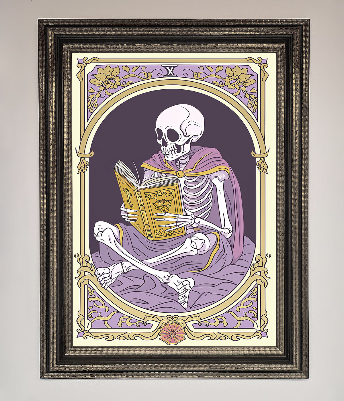 Tarot Skeleton Reader Framed Print print