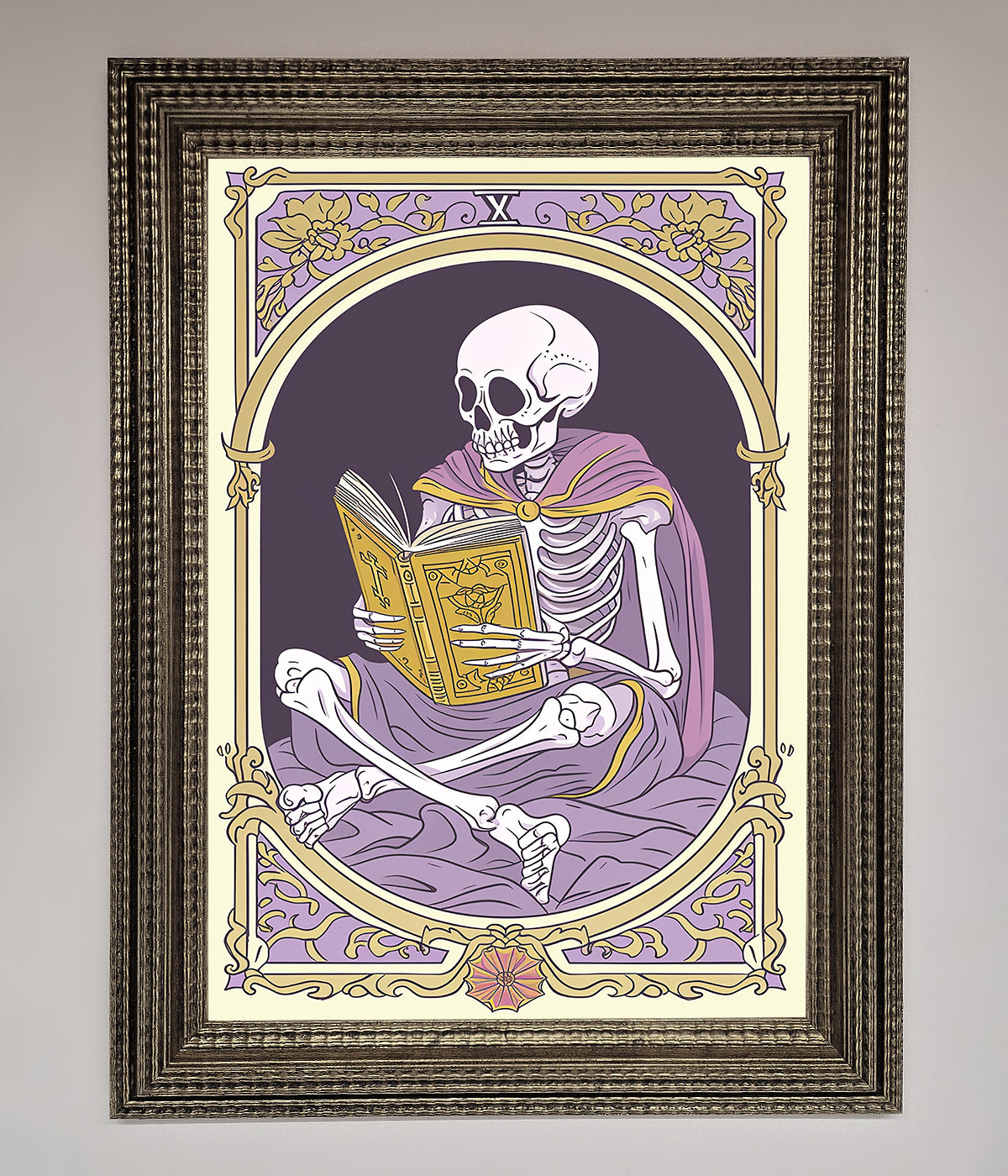 Tarot Skeleton Reader Framed Print print