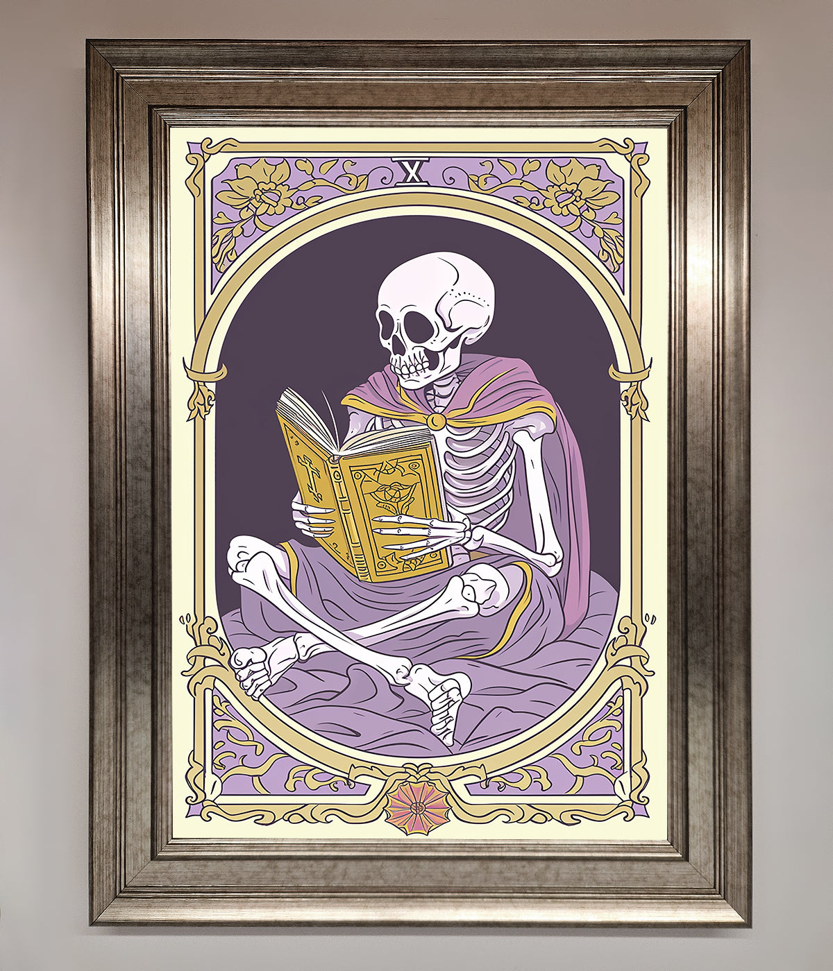 Tarot Skeleton Reader Framed Print print