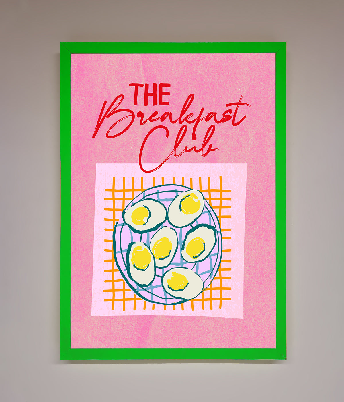 The Breakfast Club Framed Wall Art with retro design and vibrant green frame.