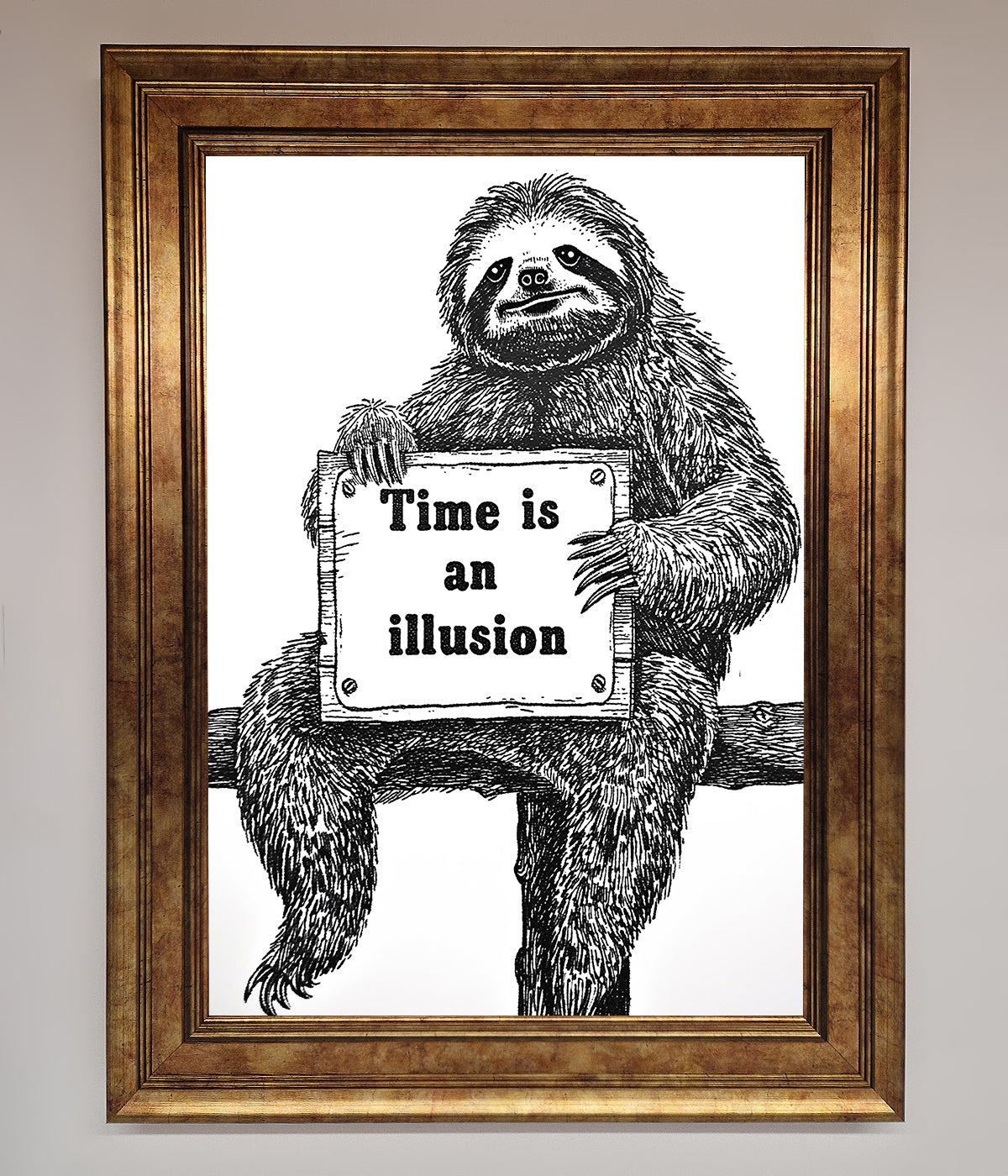 Time Is An Illusion Sloth Black Framed Poster print