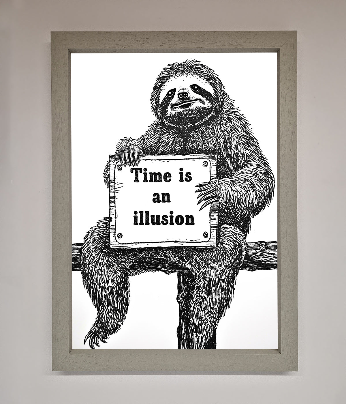 Time Is An Illusion Sloth Black Framed Poster print