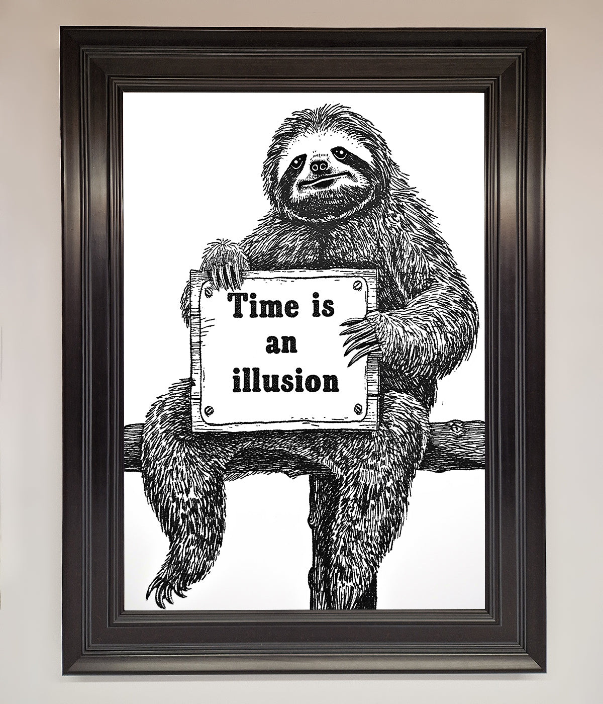 Time Is An Illusion Sloth Black Framed Poster print