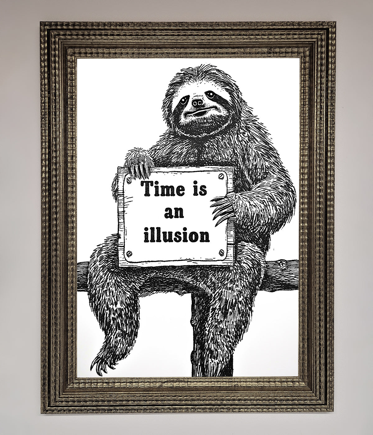 Time Is An Illusion Sloth Black Framed Poster print