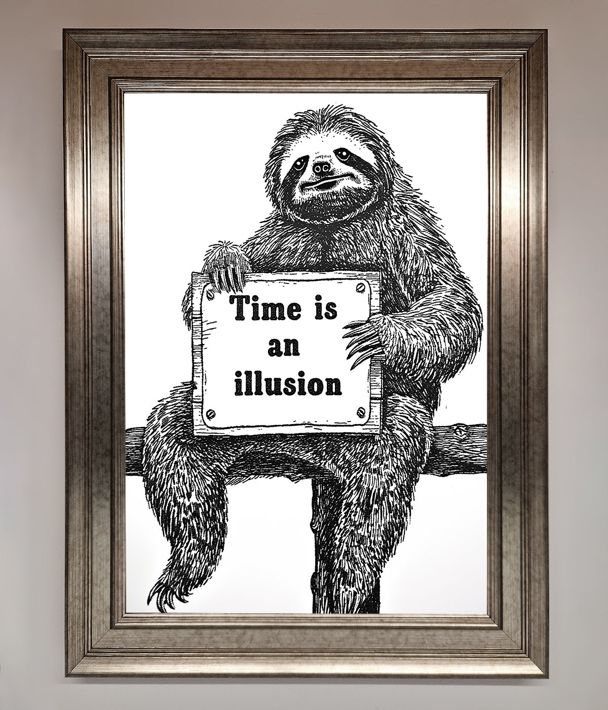 Time Is An Illusion Sloth Black Framed Poster print