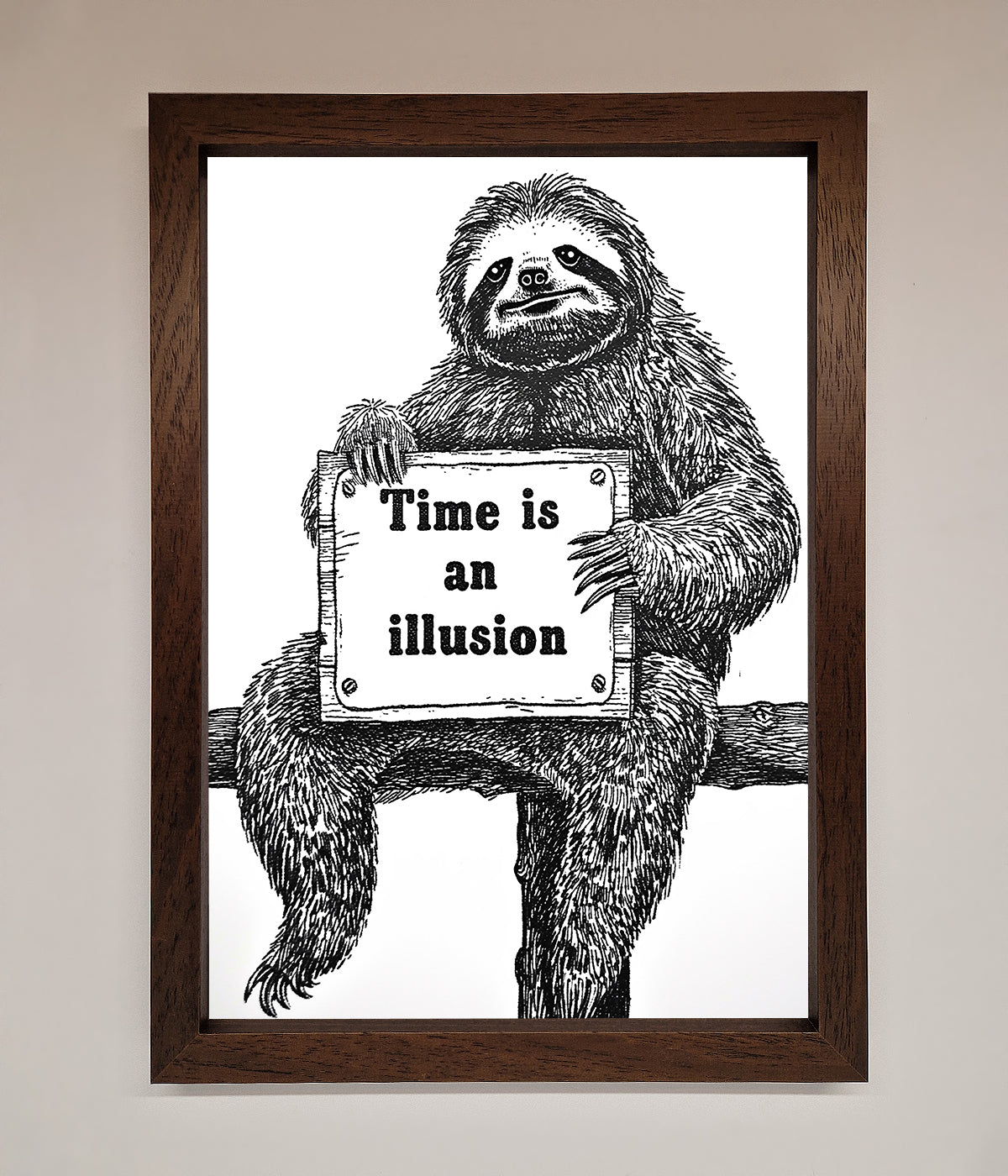 Time Is An Illusion Sloth Black Framed Poster print