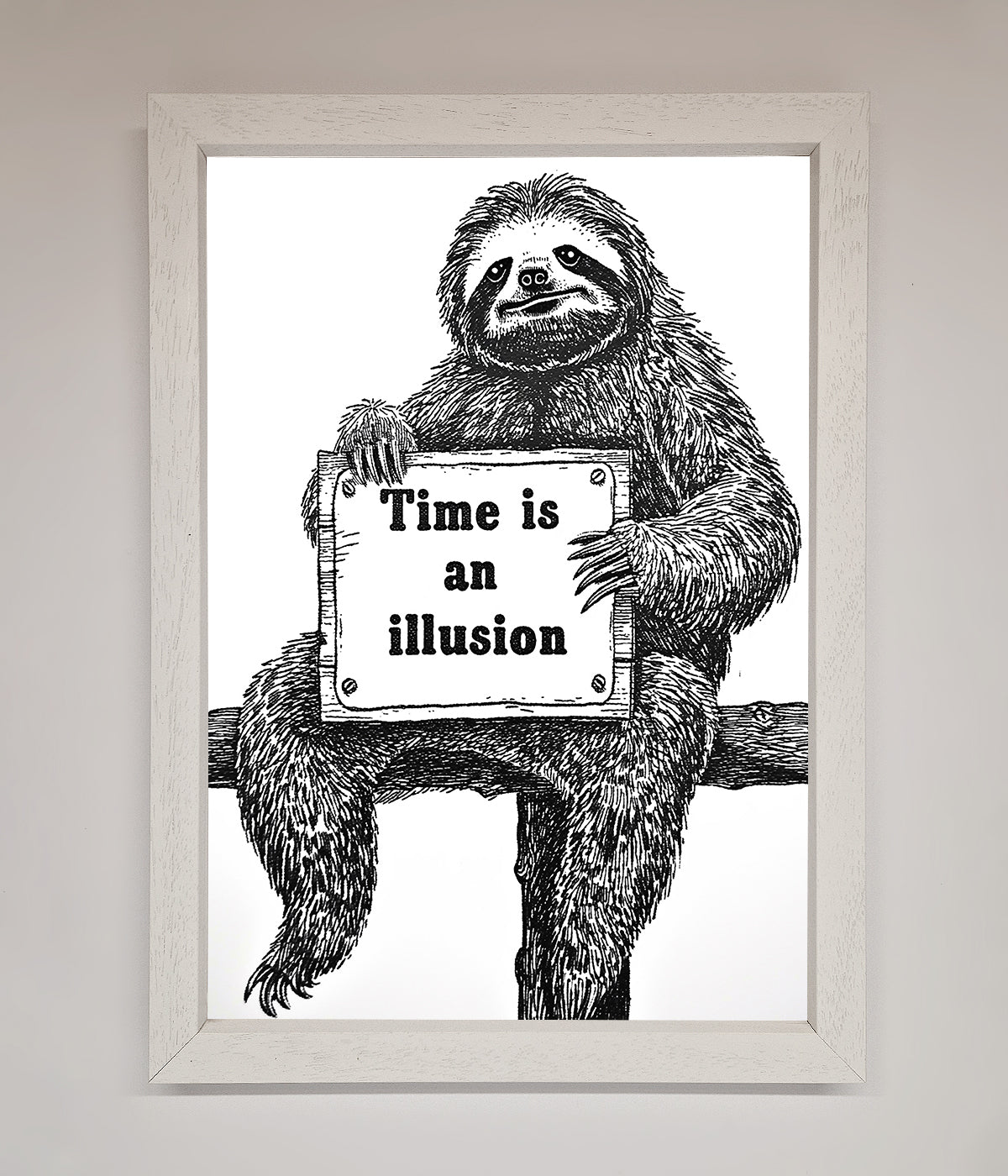 Time Is An Illusion Sloth Black Framed Poster print