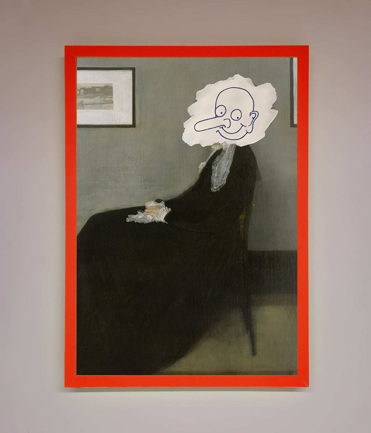 Whistlers Mother Framed Wall Art with whimsical cartoon face.