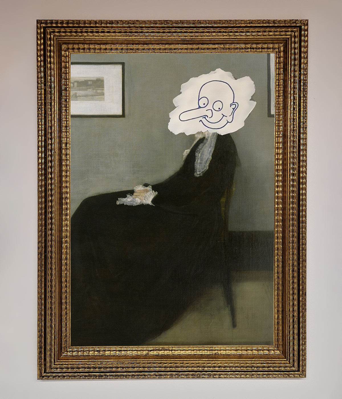 Whistlers Mother Framed Wall Art with altered face design.