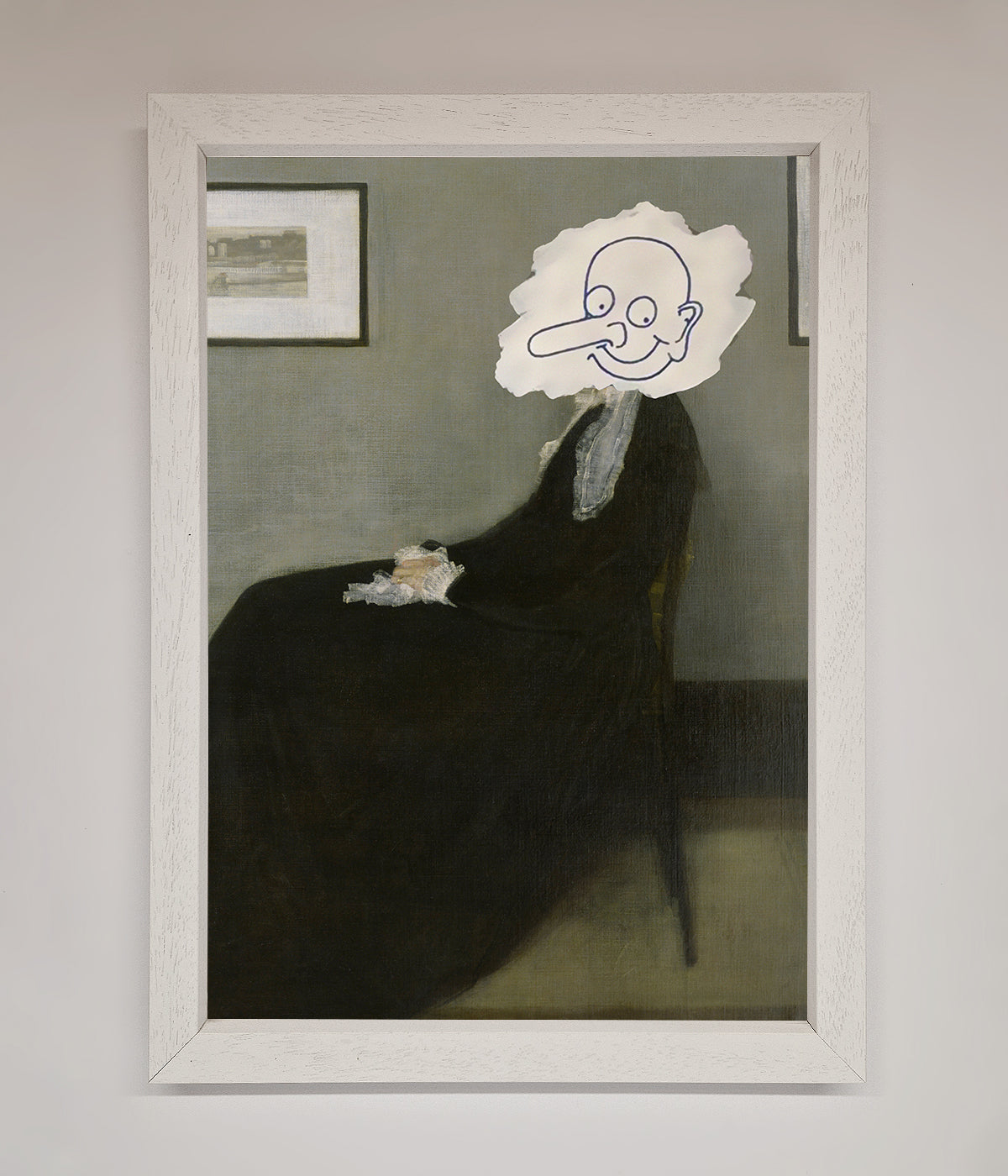 Whistlers Mother framed wall art with humorous twist.