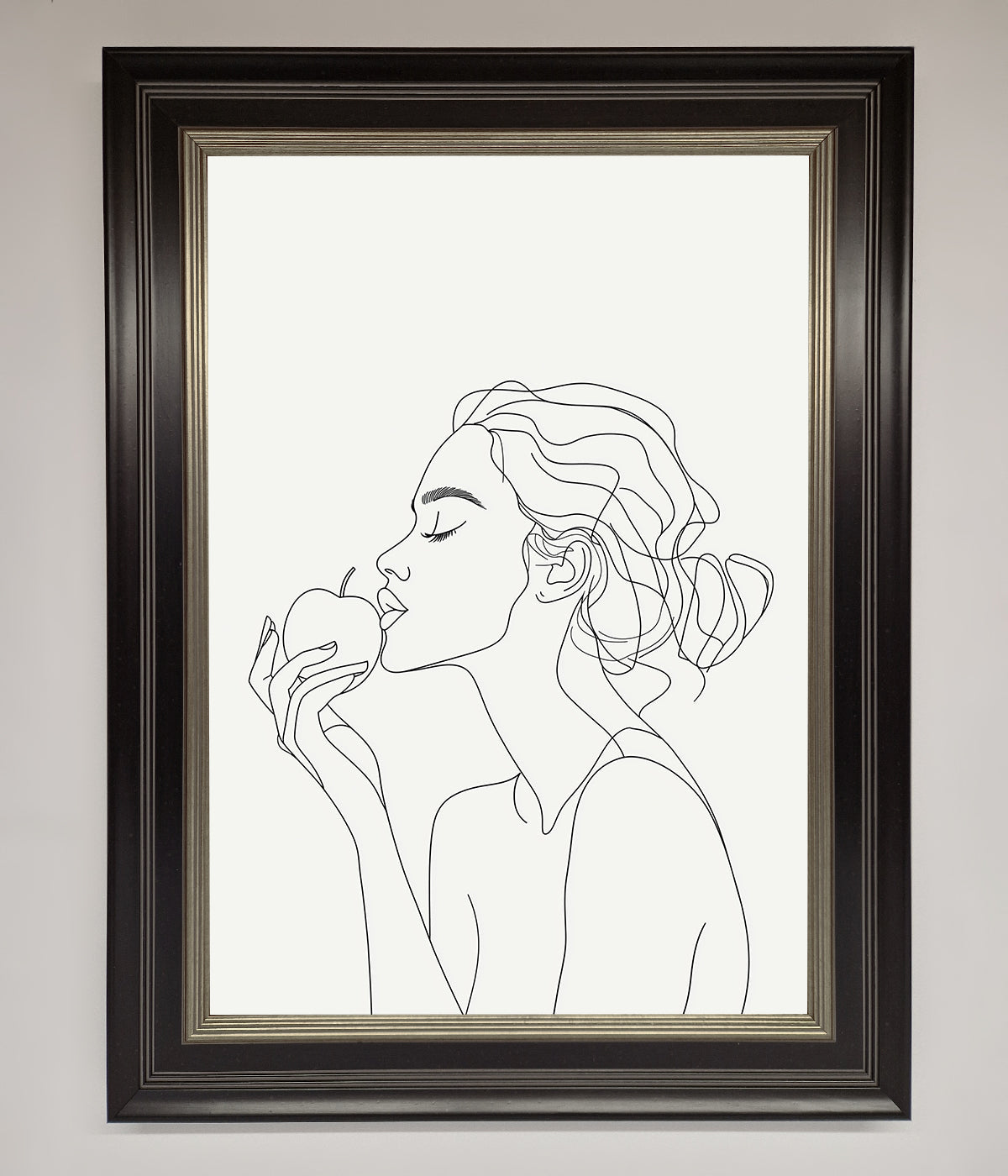 Women With An Apple line drawing framed poster.