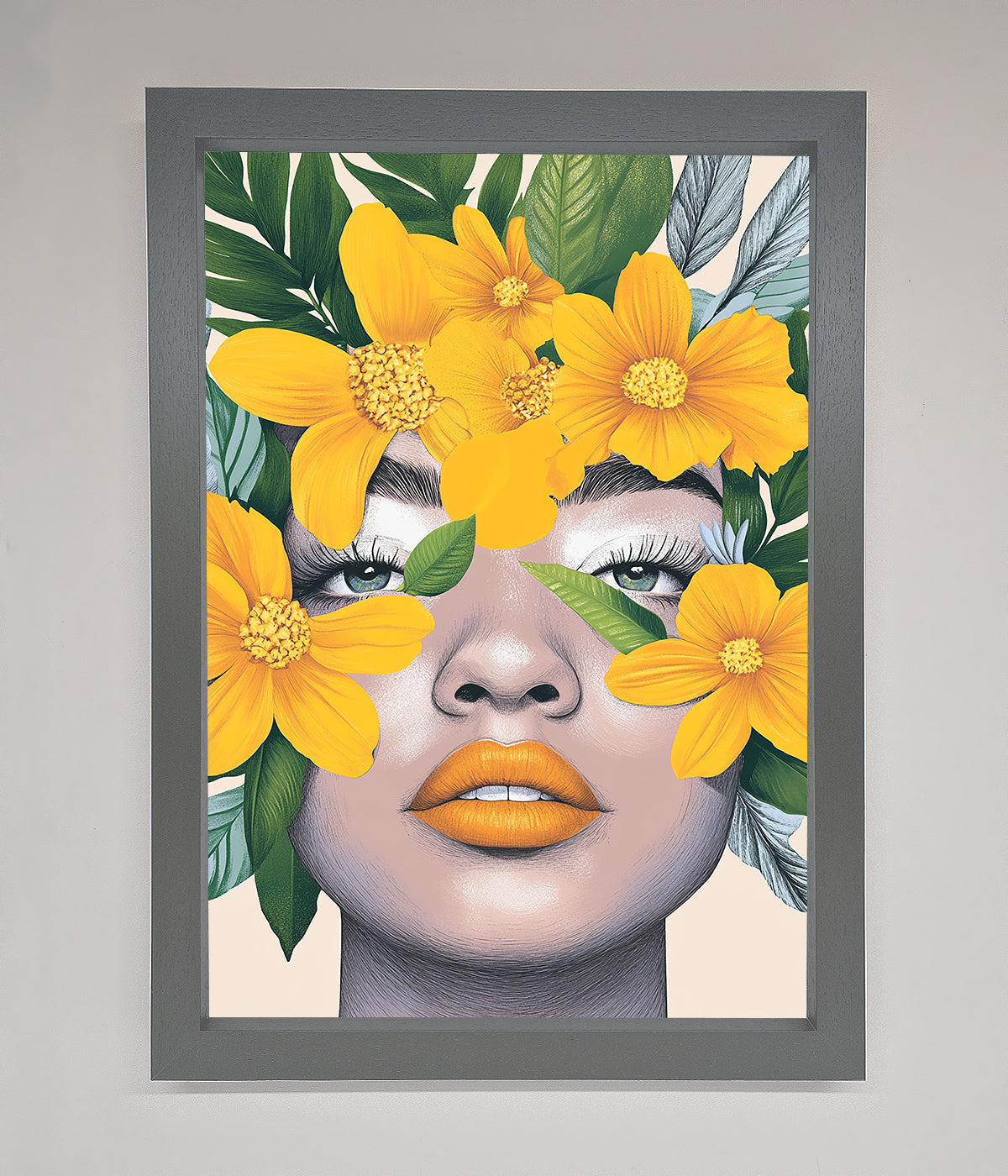 Yellow Flowers Head Framed Poster with vibrant floral design.