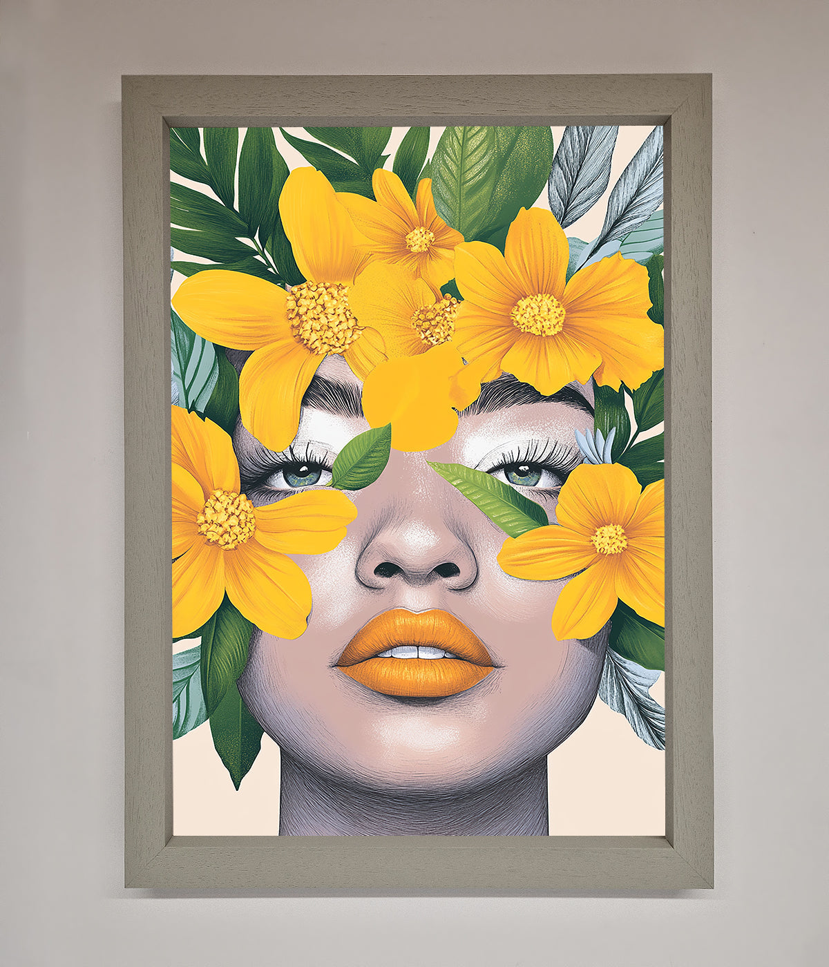 Yellow Flowers Head framed poster with vibrant floral design.