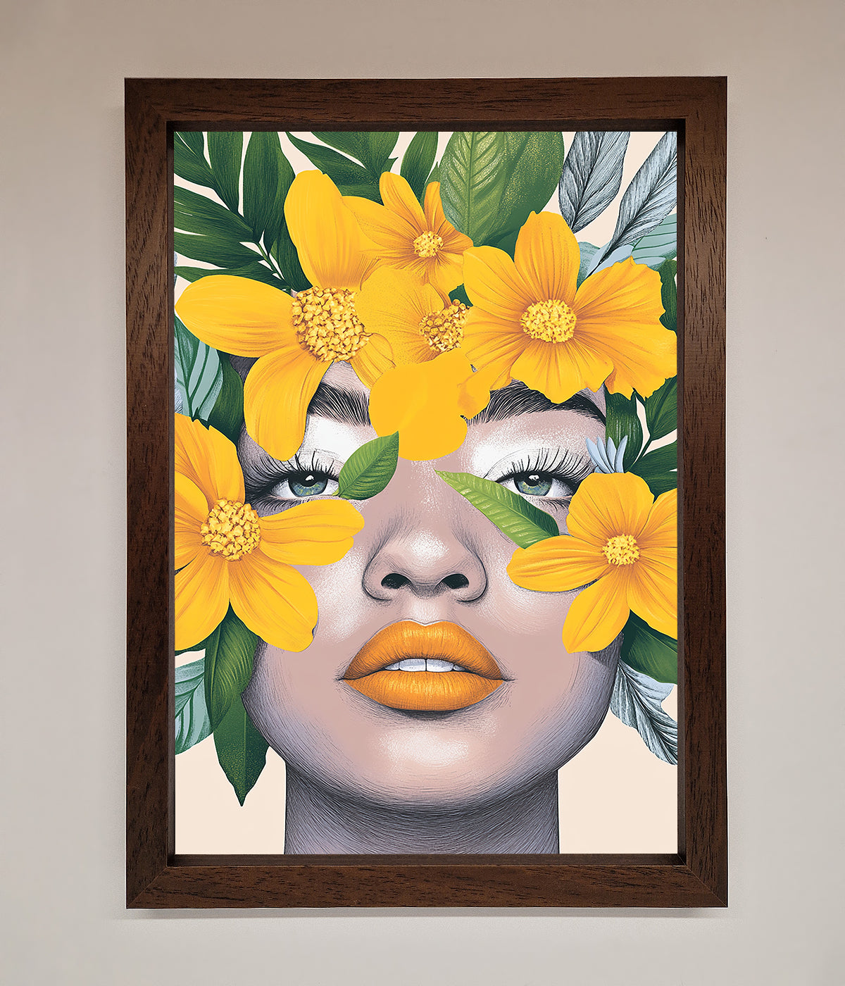 Yellow Flowers Head Framed Poster with vibrant yellow blooms and elegant design.