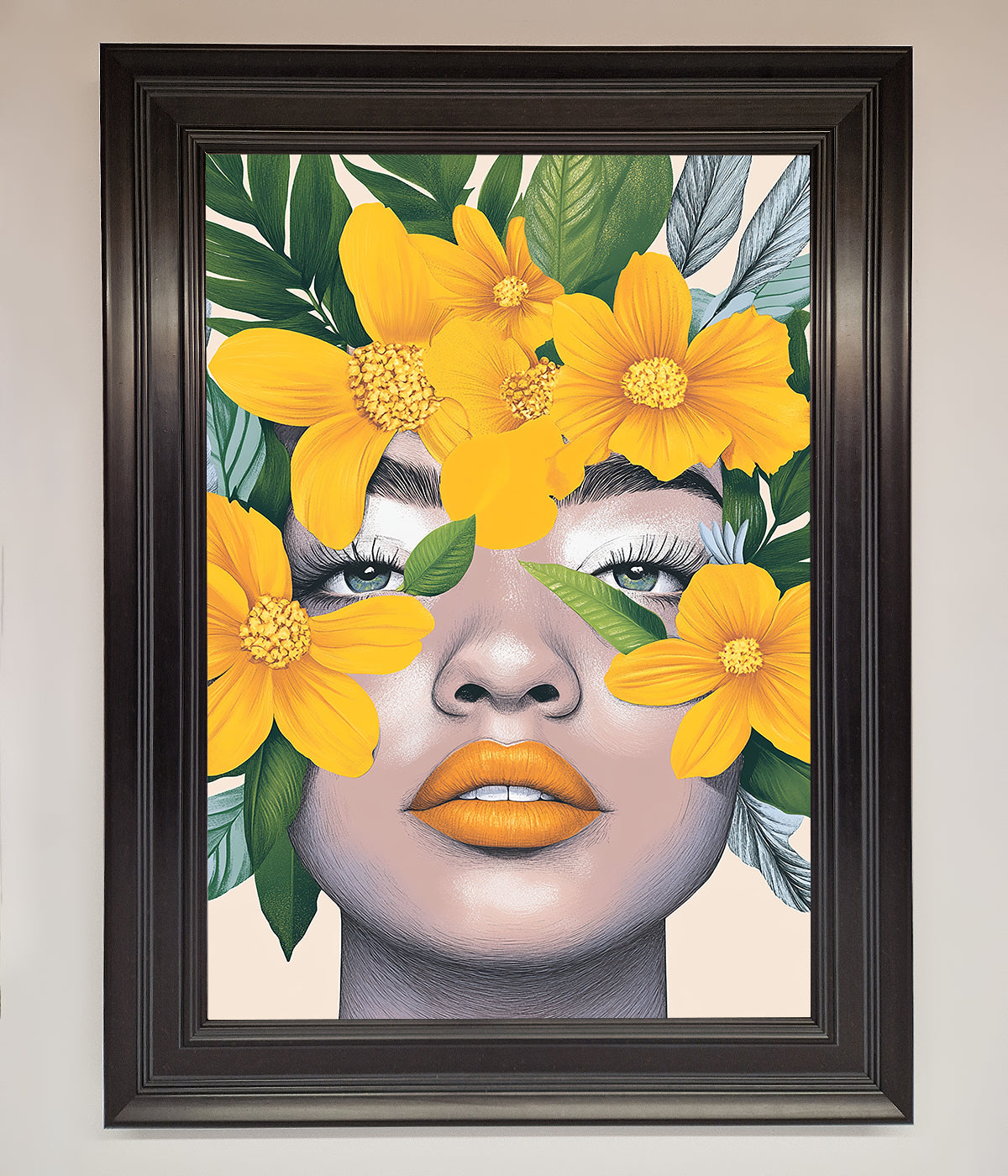 Yellow Flowers Head framed poster showcasing vibrant floral art in elegant frame.