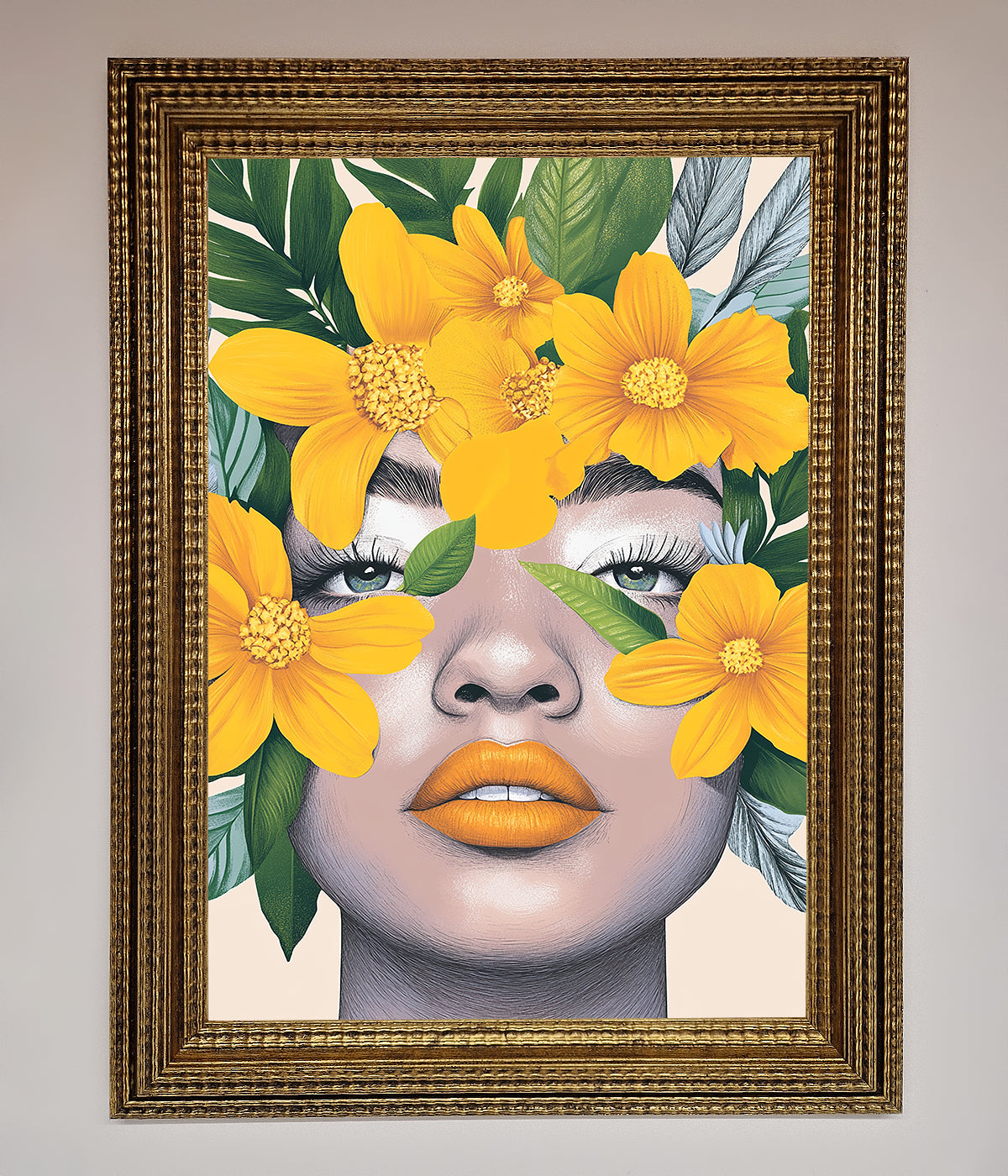 Yellow Flowers Head Framed Poster with vibrant floral design.